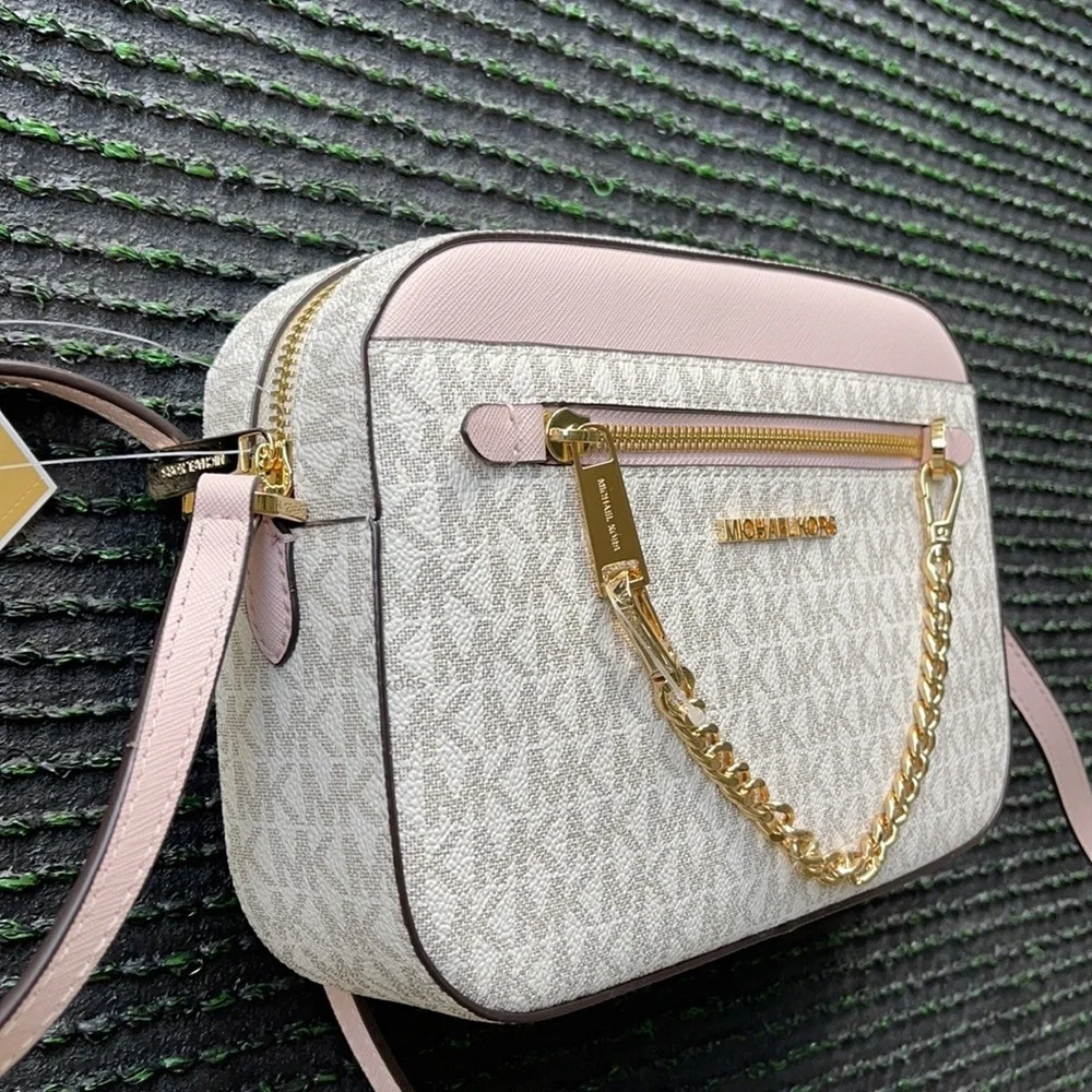 MICHAEL KORS LARGE EAST WEST ZIP CHAIN XBODY POWDER BLUSH MULTI